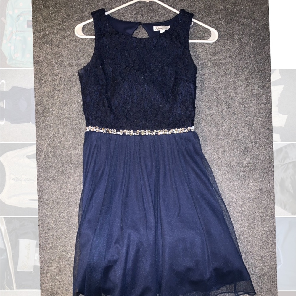 Navy Blue Lacey Keyhole Dress